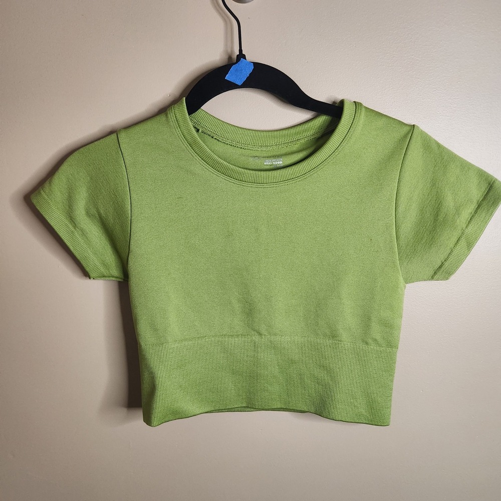 OFFLINE by Aerie Seamless Crop T-Shirt Green XS 2161-1499 Activewear Top